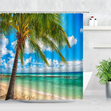 GROOFOO Rideau de Douche Salle de Bain Rideau Anti Moisissure en Tissu Polyester Rideau de Baignoire Décoratif Imperméable avec 12 Anneaux de Rideaux Crochets 180 x 180 cm - A (1/4)