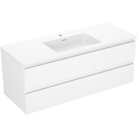 Mexen Rivel 120 cm Badezimmerunterschrank mit Waschbecken Otis, 2 Schubladen, gerillt, weiß matt - 91A20-12047-2-BFF01-W18M01 (1/5)