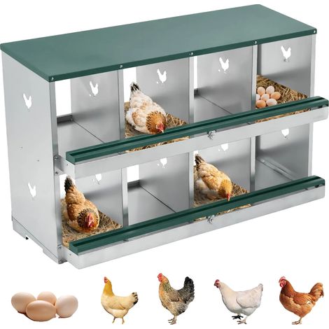 Nidos para gallinas, recolector de huevos con rodillos, construcción de acero galvanizado, 8 compartimentos. (1/2)