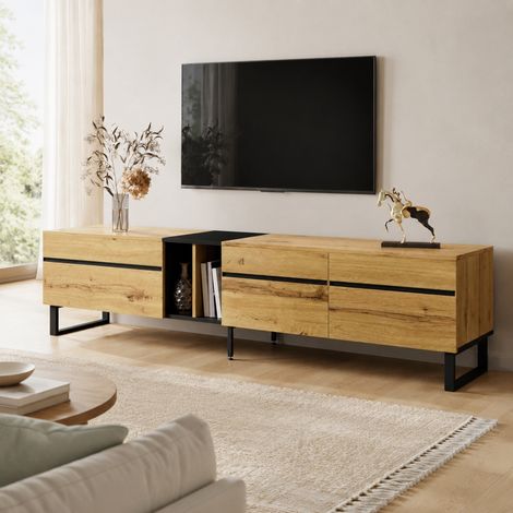 Meuble TV bas 180x38x45 cm en panneaux de bois couleur bois, avec rangement pour salon FloraGrace (1/5)