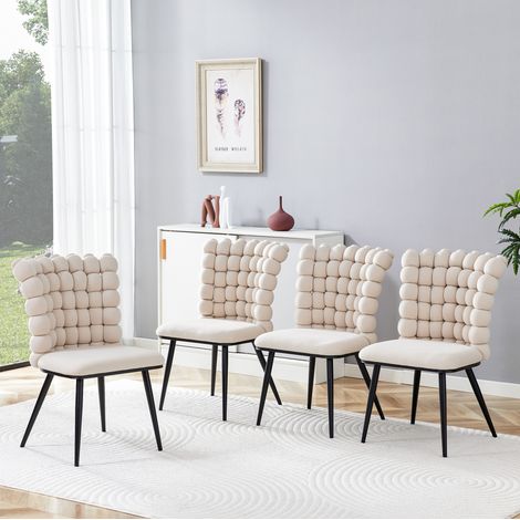 Chaise de salle a manger en velours beige clair avec pieds metal noirs, style moderne,54×48×88cm (1/5)