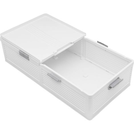 Boîte de rangement sous le lit avec couvercle et 6 roulettes, organisateur de rangement, boîte de rangement avec couvercle, pour vêtements, jouets, blanche, 101 x 51,5 x 24 cm