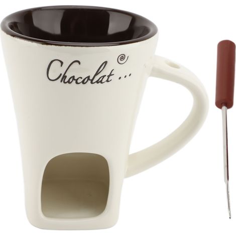 Taza de fondue de chocolate de cerámica, calentador de mantequilla, accesorios para derretir chocolate con tenedor, blanco (1/5)