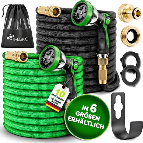 TRESKO® Premium Gartenschlauch Flexibler Wasserschlauch dehnbarer Flexischlauch Schwarz 22,5m