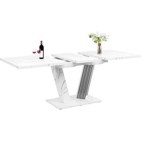 Table extensible rectangulaire effet marbre 120-160 x 80 x 76 cm, plateau MDF, pieds réglables et structure métal pour cuisine, salon ou balcon CHICFURN (1/5)
