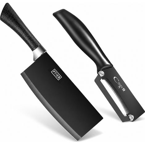 Ensemble Éplucheur et Couteau de Cuisine en Acier Inoxydable avec Revêtement Noir Titane (1/5)