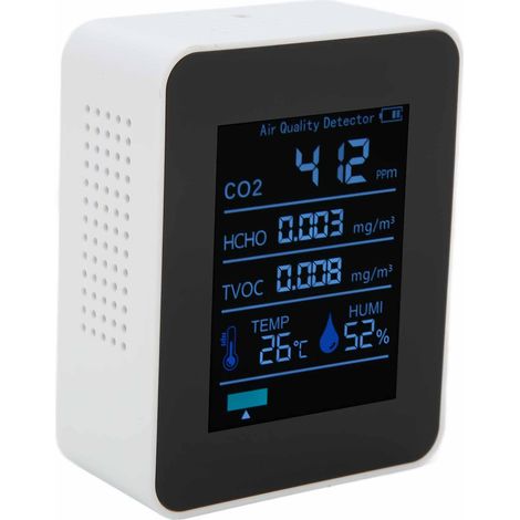 ZNAZ2CO3TB 5-in-1 Bluetooth-Luftqualitätsdetektor, multifunktionaler CO2-, Temperatur- und Feuchtigkeitsmonitor für Büro und Zuhause (Weiß) (1/5)