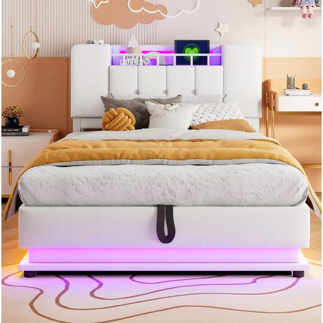 Polsterbett mit LED-Beleuchtung, USB und Stauraum 90x200 OKMYHOME (1/5)