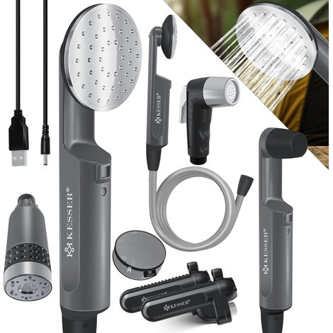 Kesser – Douche extérieure portable à batterie – Pompe immergée 4,5 L/min – 2 batteries 2200mAh – Câble USB – Autonomie 60 min – Tuyau 180 cm - 2200mAh-Lithium-Accu