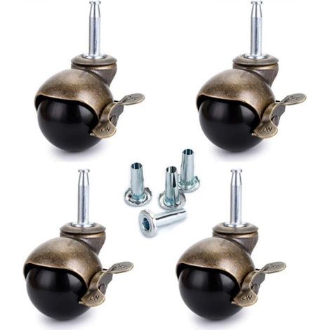 4 Pcs 40mm Stem Swivel Casters, Furniture Casters with Brake, Nylon Casters for Office Chairs, Sofa Beds, Couches, 25kg Load Capacity per Caster (1/4)