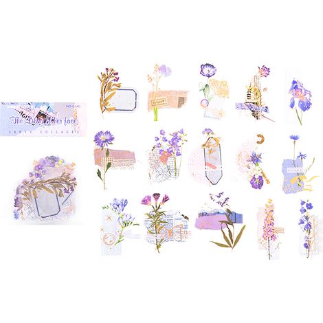 30 autocollants vintage fleurs PET décoratifs naturels, autocollants esthétiques pour scrapbooking, fournitures DIY planner journal carnet art artisanal violet (1/5)