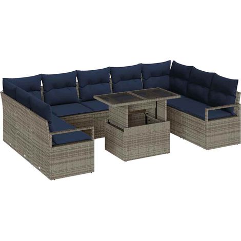 Garden Sofa Set 10 pcs Grey and Navy Blue Poly rattan vidaXL (1/5)