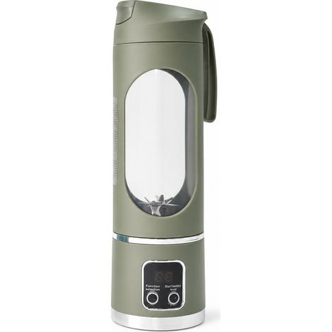 Blender Portable USB Rechargeable avec Écran Numérique, Gourde à Jus, Vert Militaire, Batterie 3,7 V (1/5)