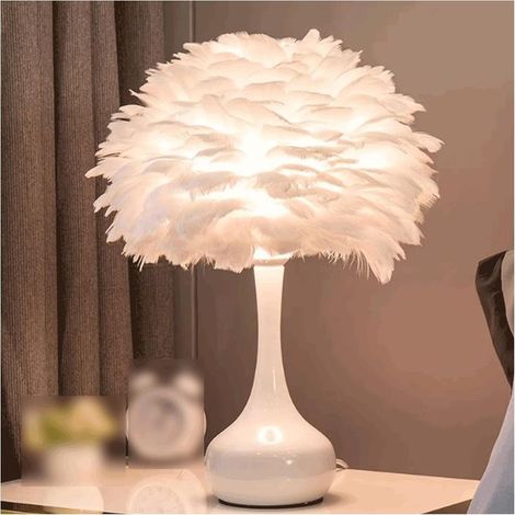Style Nordique Plume Lampe de Table, Interrupteur Tactile Ajustable Lampe de Bureau, Chambre Veilleuse,Blanc (1/4)