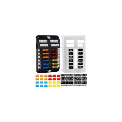 Sicherungsblock, 12-V-Sicherungskastenhalter mit LED-Anzeige, wasserdichter Abdeckung, Cyrico 12-Kreis-Panel mit Minuspol für Pkw, Lkw, Boot, Wohnmobil, Anhänger, 24 Einsätze - Crezuo