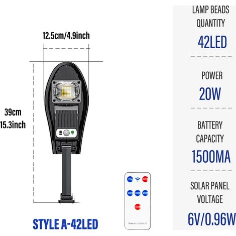 (42 LED) Lampe solaire LED extérieure pour jardin ou rue avec détecteur de mouvement et télécommande, étanche, compatible avec projecteur de garage. (1/5)