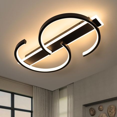 Plafonnier LED noir à intensité variable 35 W avec télécommande, 2 anneaux, pour salon, chambre, bureau ou salle de bains. Éclairage moderne. 40 cm. (1/5)