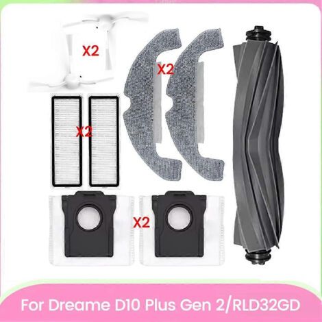 BARKBUSTERS pièces Brosse latérale principale, filtre, sac à poussière et chiffon de nettoyage pour aspirateur Dreame D10 Plus Gen 2/RLD32GD