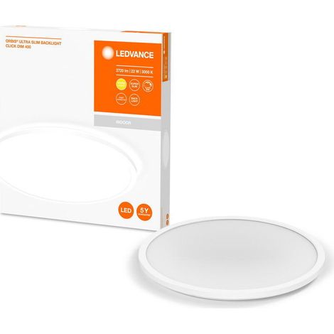 LEDVANCE ORBIS Ultra Slim Deckenleuchte 400mm, weiß, 22W, 2720lm, homogenes, warmweißes Licht (3000K) + Hintergrundlicht, dreistufige Dimmbarkeit über Wandschalter, ultraflach, Schutzklasse IP20 (1/4)