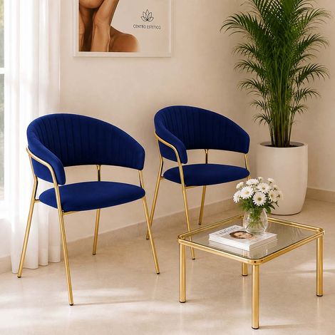 Lot de 2 chaises de salle à manger Aurelia avec dossier en velours bleu nuit (1/5)