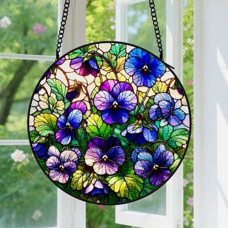 15cm Vitrail suspendu pour fenêtre – Attrape-soleil peint à la main – Décoration de jardin – Ornement pour Noël, fête des Mères, Saint-Valentin ou occasions festives (1/5)
