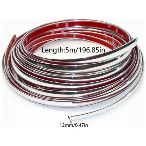 Baguette chromée autocollante de 12 mm et 5 m pour la décoration extérieure des carrosseries et des vitres de voitures (12 mm 5 m) (1/4)