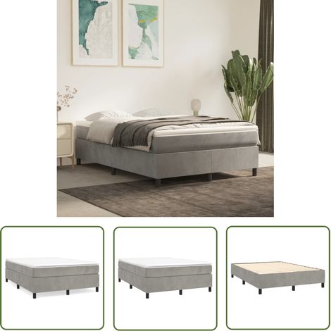 The Living Store Sommier à lattes de lit et matelas Gris clair 140x200cm Velours - Lit Tapissier - Lit Double - Matelas À Ressorts Ensachés - Support Moyen Dur - Housse De Protection De Matelas (1/5)