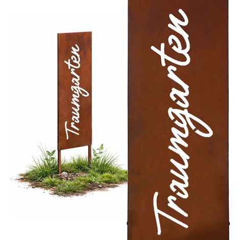 Relaxdays Edelrost Gartendeko, Traumgarten, HB: 85x28 cm, Gartenstecker wetterfest, rustikal, zum Stecken, Eisen, braun