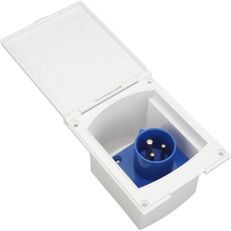 Prise d'entrée camping-car 220V-250V 16A blanc avec socle bleu femelle, accessoire de raccordement externe pour caravane (1/5)