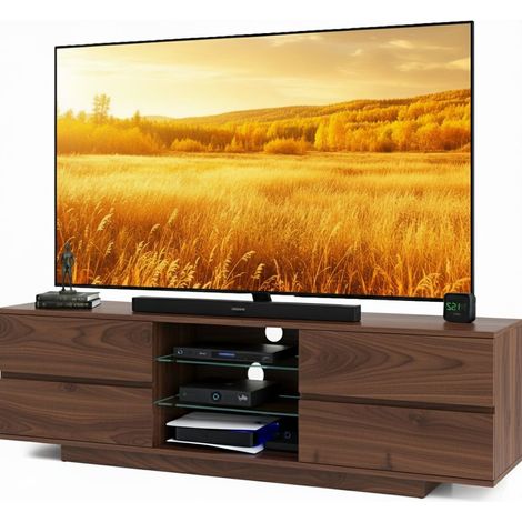 Homeology Avitus Premium Walnut with 4-Walnut Drawers & 3-Shelf 32"-65" LED/OLED/LCD TV Cabinet (1/5)