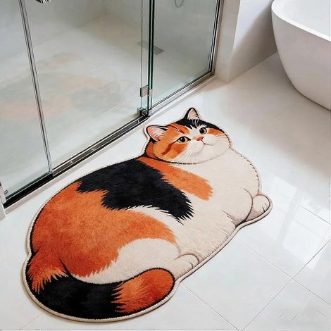 Tapis de bain en terre de diatomées motif dessin animé chat tapis de salle de bain absorbant en forme de chat mignon (1/5)