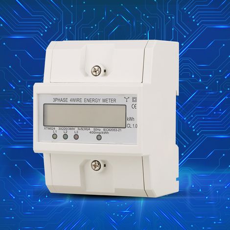 compteur électrique électronique numérique triphasé 3 x 220 V à 4 fils et 4 pôles sur rail DIN (5(30)A) (1/5)