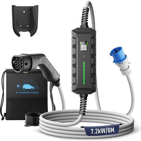 7.4kW Electric Car Charger Type 2 with P17 32A Socket, Single Phase, 16-32A, 6M EV Charger, Charging Station with Digital Screen, Electric Car Charging Cable for EV (1/5)