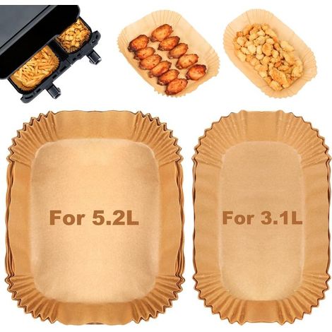 100 Pièces Papier Cuisson Air Fryer pour friteuse à air chaud Tefal 5,2/3,1 L Dual Easy Fry,Philips Dual Basket Airfryer série 3000,papier sulfurisé pour friteuse à air chaud Moulinex 8,3 L (1/5)