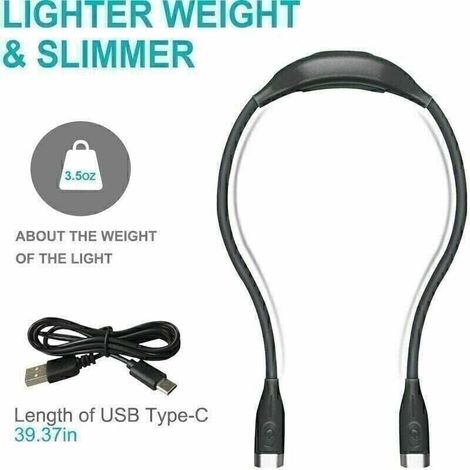 Lámpara de lectura para el cuello - Lámpara de lectura recargable para la mesita de noche - 3 colores y 3 niveles de brillo ajustables, plegable 360°, luz de lectura LED USB (1/4)