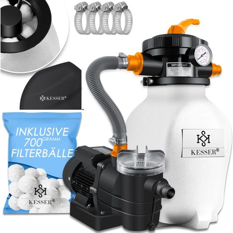Kesser – Filtre à sable 10 m³/h avec 700g de boules filtrantes – Débit 10 200 L/h – Vanne 7 voies avec manomètre – Installation facile