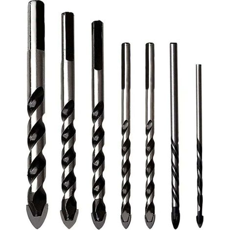 Set di 7 punte multimateriale in carburo di tungsteno per porcellana, ceramica, cemento, muri in mattoni, vetro, specchi, muratura in plastica e legno (3/4/5/6/8/10/12 mm), (1/4)