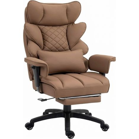 Gaming-Stuhl, ergonomischer Bürostuhl mit Taschenfederkern, Chefsessel mit doppellagiger, weicher Rückenlehne, verstellbarer Lendenwirbelstütze, Armlehnen und Fußstütze, PC-Stuhl, PU, Braun