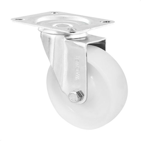 04650001 Roulette pivotante pour meuble, diamètre 100 mm, hauteur 125 mm, acier galvanisé, blanc, plaque de fixation 85 x 105 mm, capacité de charge 70 kg (1/3)