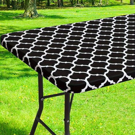 Nappe rectangulaire marocaine en vinyle, imperméable et résistante à l'huile, idéale pour les pique-niques et les fêtes en camping. (1/5)
