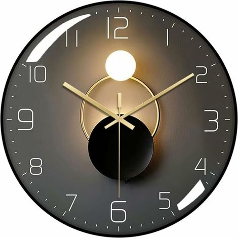 Moderne Horloge Murale Silencieuse,Pendule Murale de 30 cm de Diamètre, Horloge Murale Ronde Numérique à Quartz, Adaptée au Salon, au Bureau, à la Chambre à Coucher, à la Cuisine (Noir) (1/4)