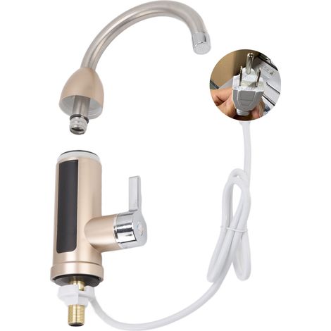 Chauffe-eau instantané 3000W Robinet rotatif eau chaude froide Acier inoxydable Robinet électrique pour cuisine salle de bain Prise US 110V (1/5)