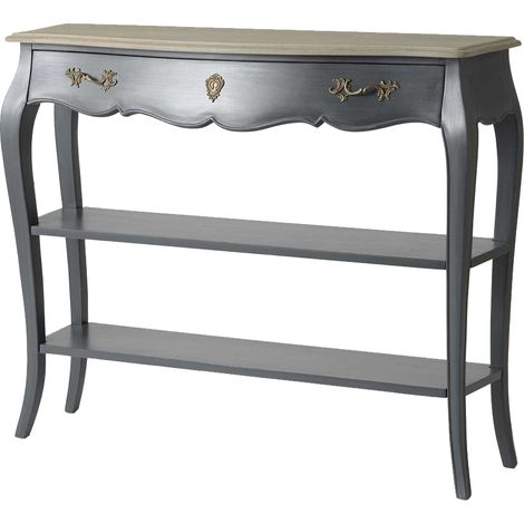 Console murano céleste 1 tiroir 2 niveaux en chêne gris L110 cm – Élégante et chic – Idéale pour espaces modernes – Amadeus (1/5)