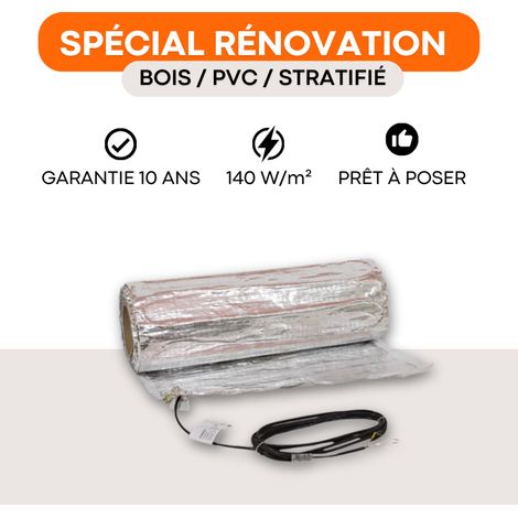 Plancher chauffant électrique sous parquet 140 W/m² – Puissance 1400 W – Installation facile sous parquet bois, stratifié ou PVC – Garantie 10 ans – Sud Rayonnement