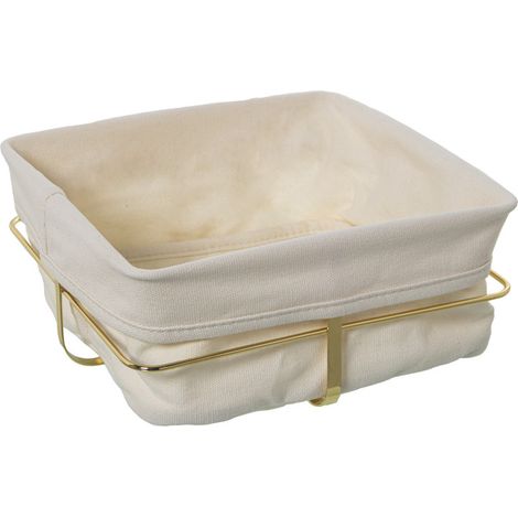 Corbeille à pain carrée en métal doré et intérieur en coton blanc (1/3)
