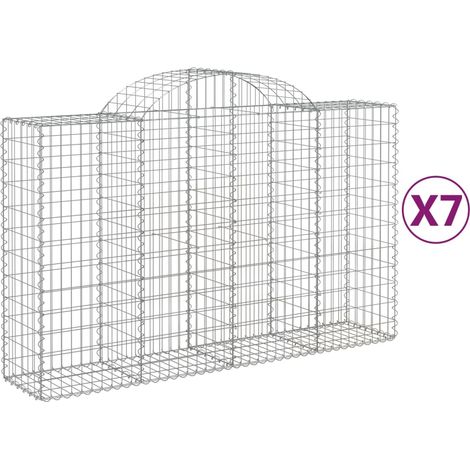 Cestas de gaviones Muro de contención arqueado Valla de jaula 7 piezas 200 x 50 x 120/140 cm Hierro galvanizado Plata 020041084