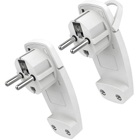 Lot de 2 Fiches Schuko Extra Plates 250V 16A – Prise Européenne Mâle avec Poignée Rabattable – Auto-dénudage – Blanc (ABS) (1/5)