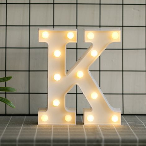 Lettres de l’alphabet à LED avec lumière blanche chaude pour décoration d’intérieur, fête, bar, mariage ou festival(K), (1/5)