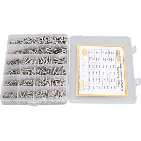 1220-teiliges Set aus Innensechskantschrauben, Muttern und Unterlegscheiben aus Edelstahl 304 mit hoher Verschleißfestigkeit, passend für M2, M3, M4 und M5. (1/5)