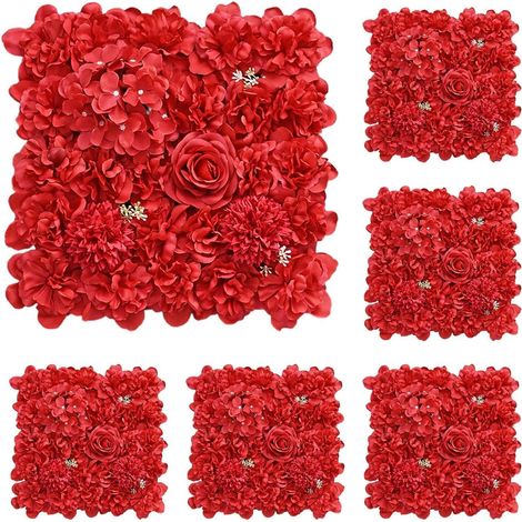 Décor Murale Fleuri Artificiel - Lot de 6 Panneaux avec Roses en Soie 3D - Résistant aux UV - pour Décoration de Mariage,Fond Photographique (38x38cm) (1/5)